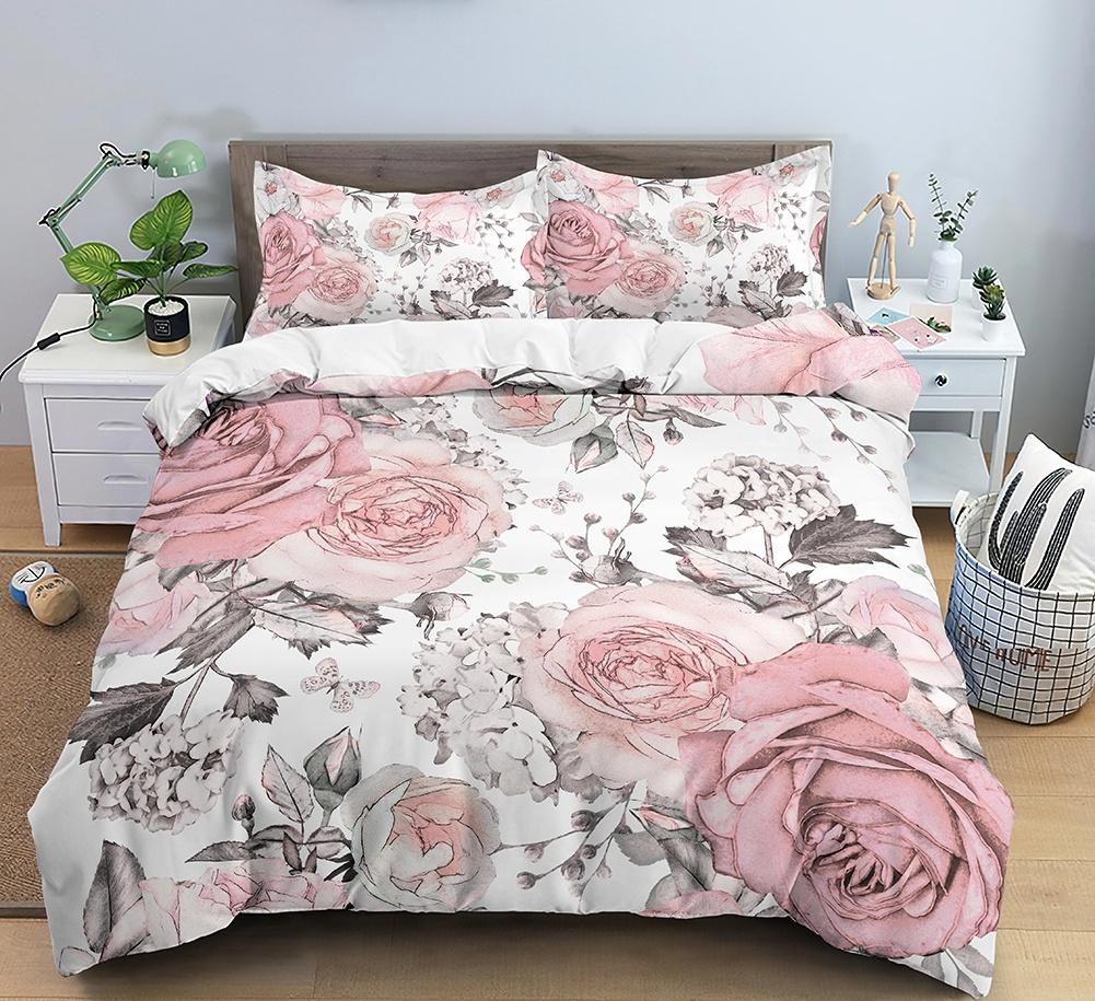 3d HD Printed Duvet Cover Queen King Size Watercolor Floral Set for Girls Teens Room Decor 3 Piece Set with 2 Pillowcases