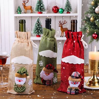 Yousheng Sacs de Vin de Noël en Jute Mignon Père Noël Bonhomme de Neige Renne Design Réutilisable Housse de Bouteille de Vin avec Cordon de Serrage pour Décor de Table de Dîner