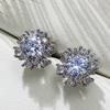 Huitan Cute Flower Stud Earrings with Crystal Cubic Zirconia Delicate Daily Wearable Accessories for Women Party Fashion Zircon