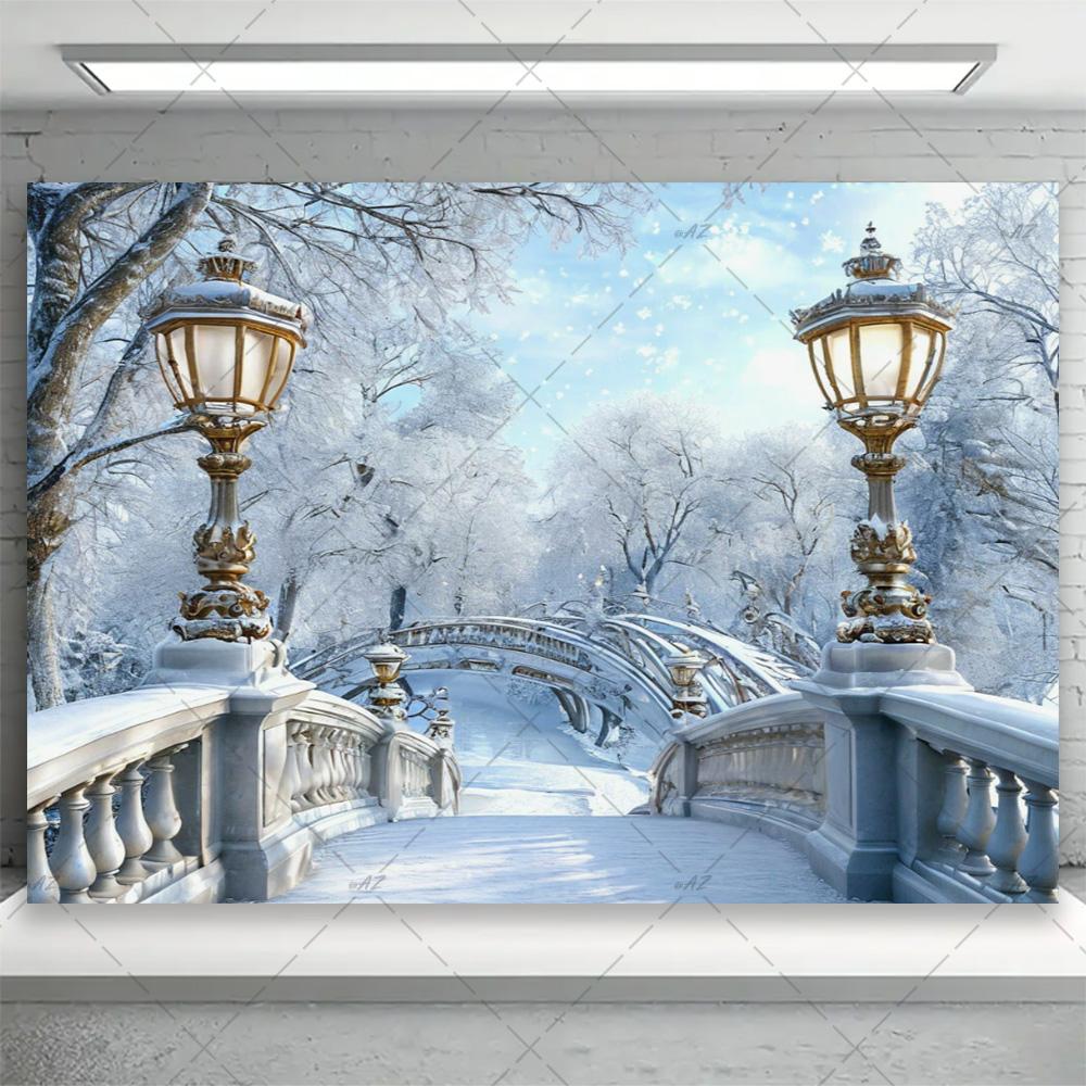Winter snow scene, white pine forest, artistic background, dreamy glitter bow, family portrait, party decorations4768