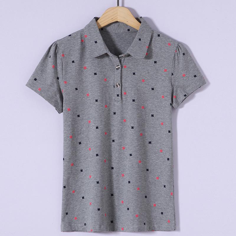 

2026 Women s Short Sleeve Lapel Polo Shirt - Spring/Summer Versatile Casual Print Top Large серый