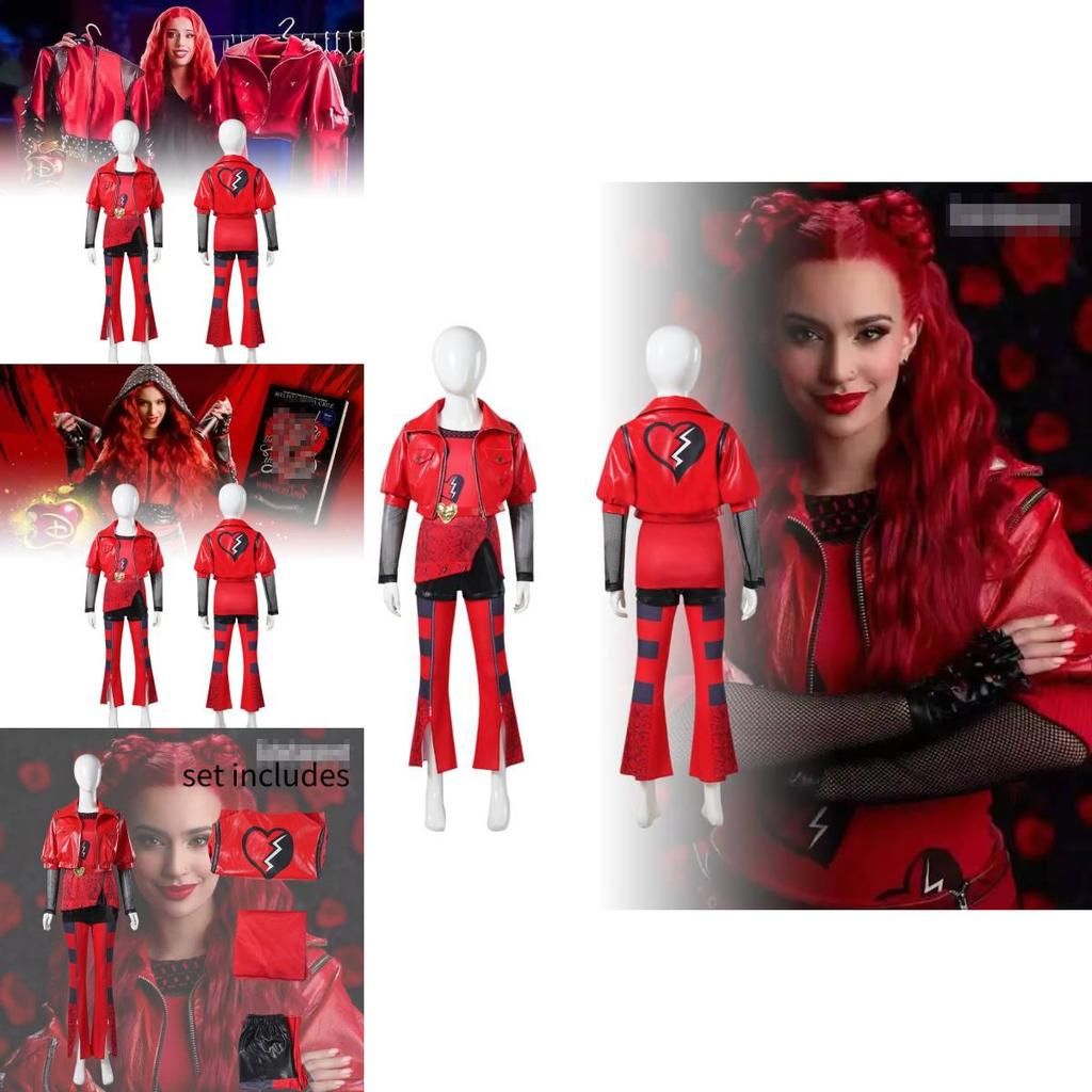 Enchanting Descendants Four Red Queen Cosplay Costume Set For Kids In Vibrant Colors