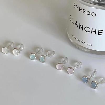 Women's Sterling Silver Round Pastel Modern Minimalist Earrings
