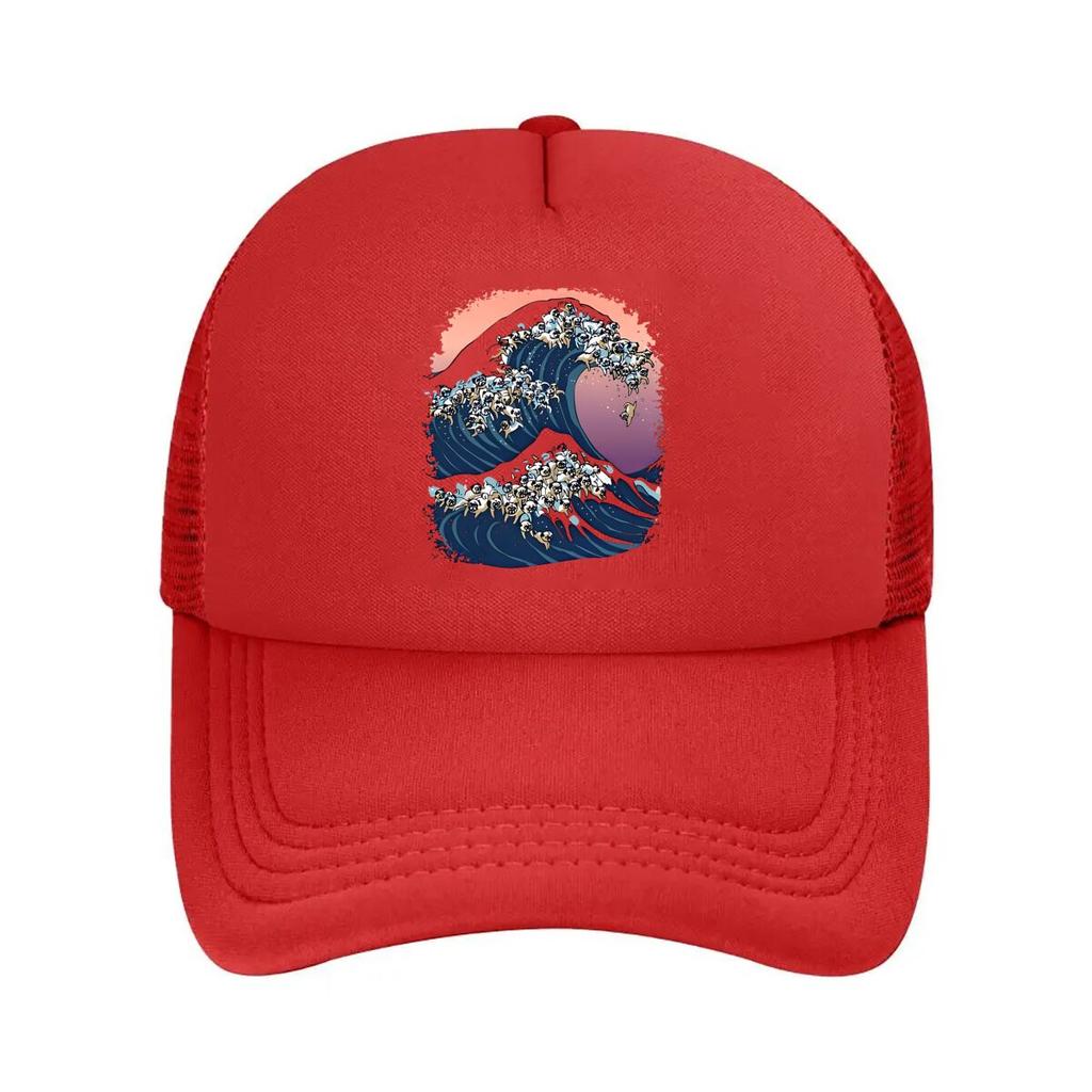 Wave of Cats Whimsical, Cat - Filled ‘Great Wave’ Parody Art Mesh Baseball Cap