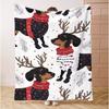 Christmas Dachshund Delight  Blanket with Festive Reindeer-Dog Design Soft and Comfortable New Year Home Decoration Gift