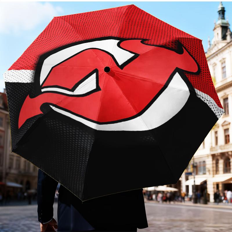 Jersey Devils Logo Umbrella Folding Umbrella, Automatic Umbrella 8-Frame for Travel, Camping Use Gift for Halloween Christmas