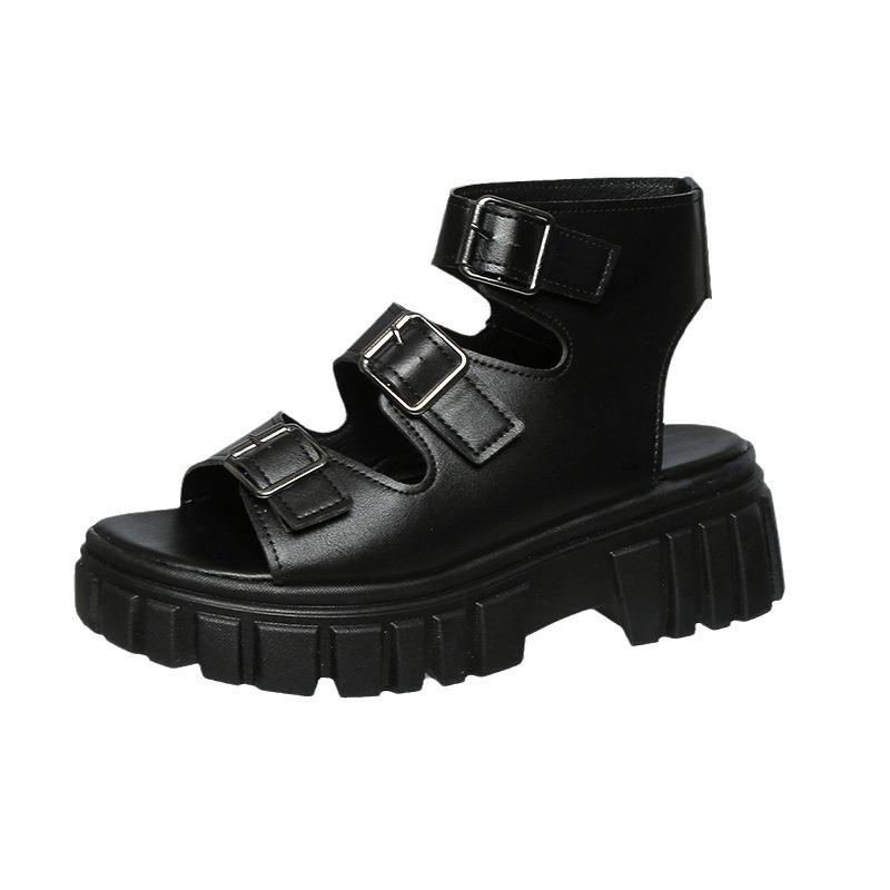 2025 Summer Platform Belt Buckle Roman Shoes Wear Large Size Muffin Retro Sandals Foreign Trade Fashion Open-toed Women's Shoes