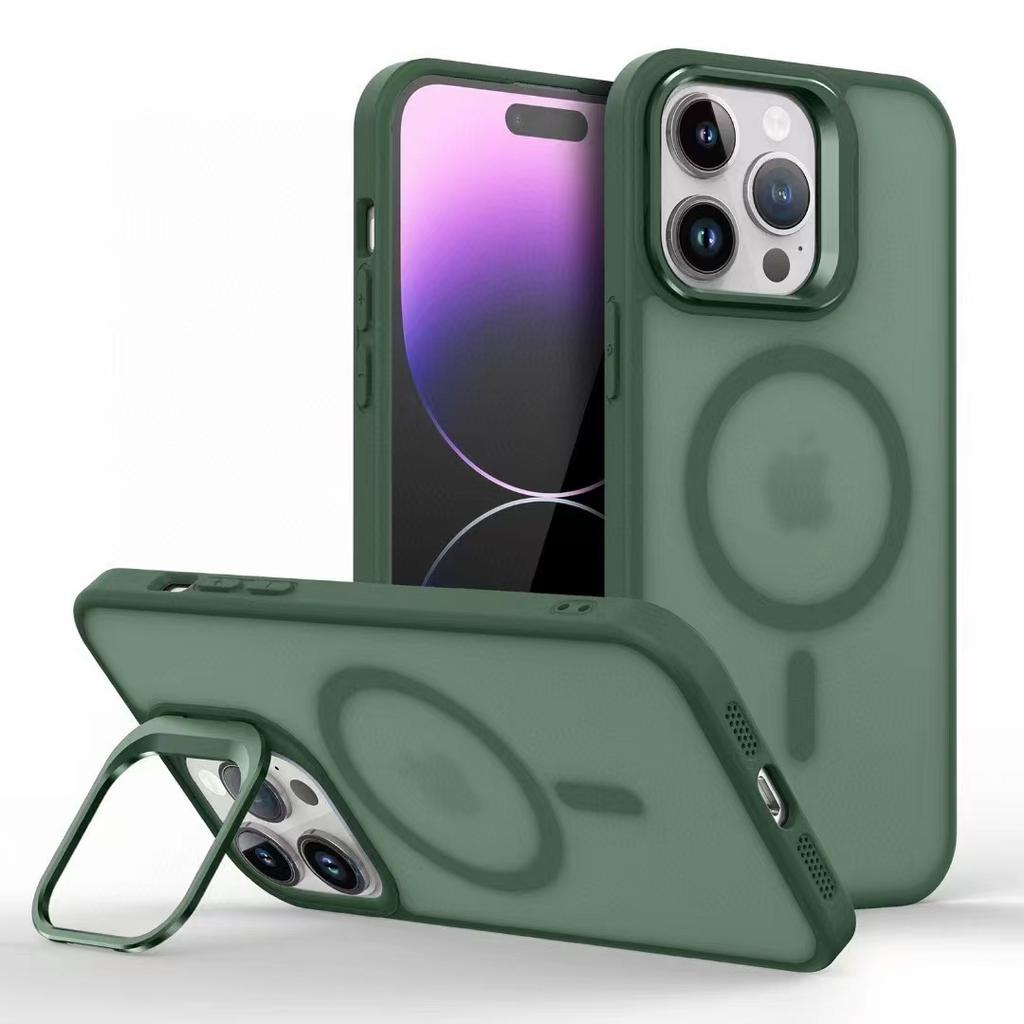 Metal Camera Kickstand For iPhone 16 15 14 Plus 13 12 Mini 11 Pro Max For Magsafe Wireless Charge Magnet Matte Shockproof Cover