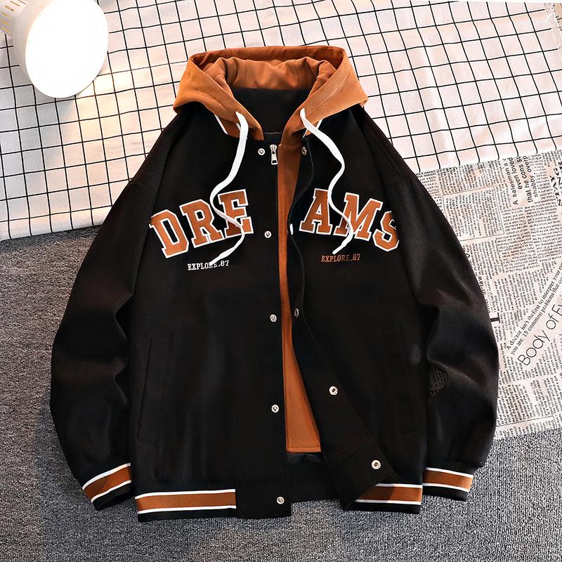 Jacket Men's Spring and Autumn New Contrasting Fake Two-piece Jacket Men's Trend Brand Loose Casual Teen Top