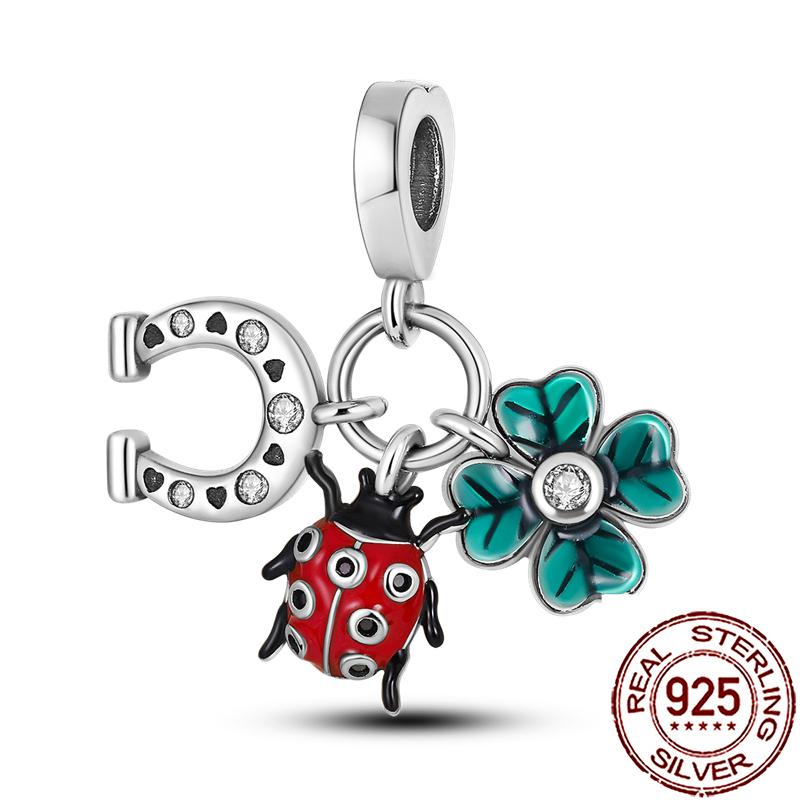 Charms Copper Lucky Horseshoe Clover Dreamcatcher Feather Dangle Beads Fit Bracelet Necklace Women Diy Jewelry