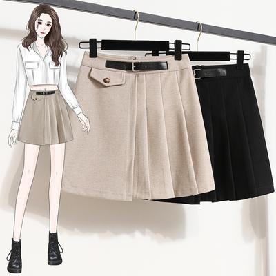Korean Style A-line Skirt Large Size Woolen JK High-waist Short Skirt High-end Black Versatile Pleated Skirt