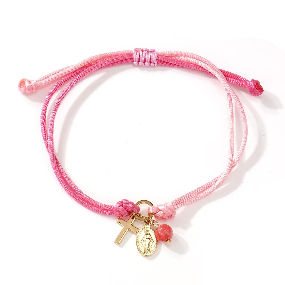 1PC Colorful Rope String Bracelet Virgin Mary Cross Charm Bead Jewelry Adjustable Religious Women's Fashion for Friendship Gift