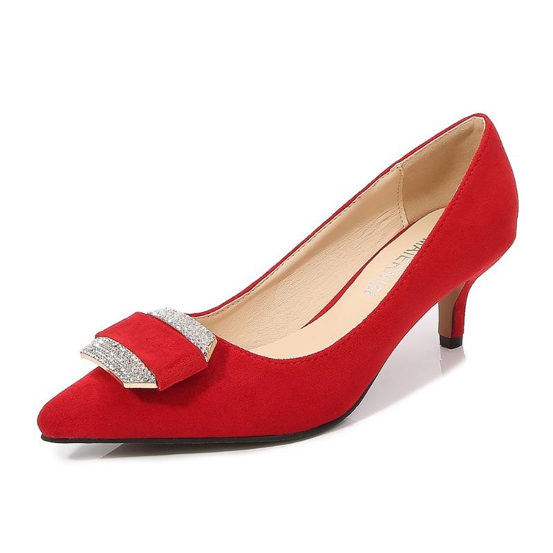 Fashion Pointed Head Shallow Mouth High Heels To Work Daily Suede Women's Single Shoes Thin Heel Rhinestone Women's Shoes One Piece