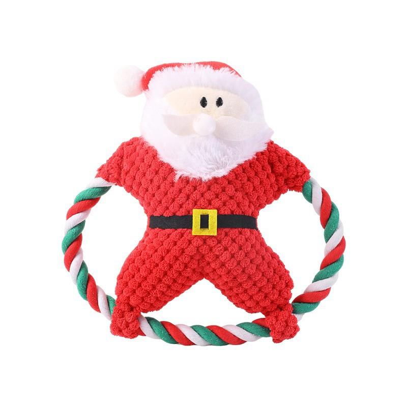 Cute Animal Frisbee Rope Dog Toy Cute Plush Puppy Chew Pet Squeak Knot Toy Cartoon Christmas