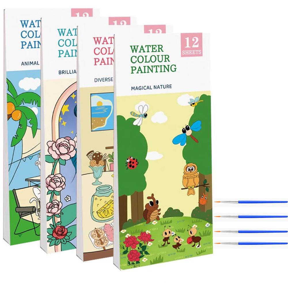 Children's Coloring Books Arts Beginners Water Colour Paiting With Pigment Kindergarten Handicraft DIY Drawing Book 12 Pages