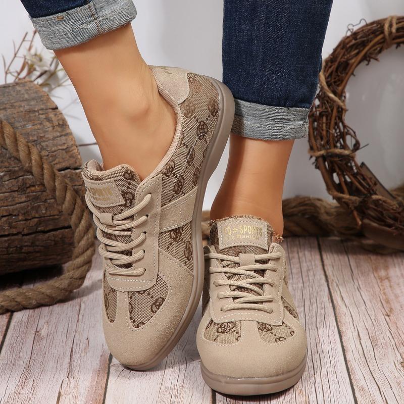 Plus Size Spring New Retro Style Color-Block Flat Shallow Lace-Up Casual Shoes Women's Sneakers