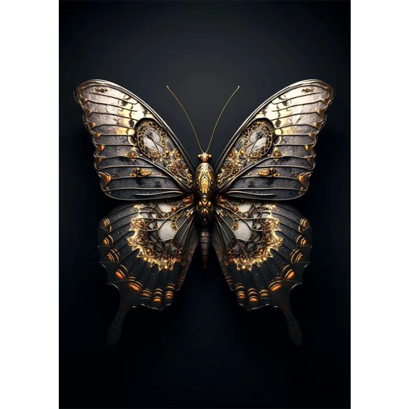 Schwarzes und goldenes Adler-Löwen-Leinwandbild – Nordisches Hirsch-Tiger-Wolf-Schwan-Ästhetik-Poster für Wohnzimmerdekoration, Metallgemälde