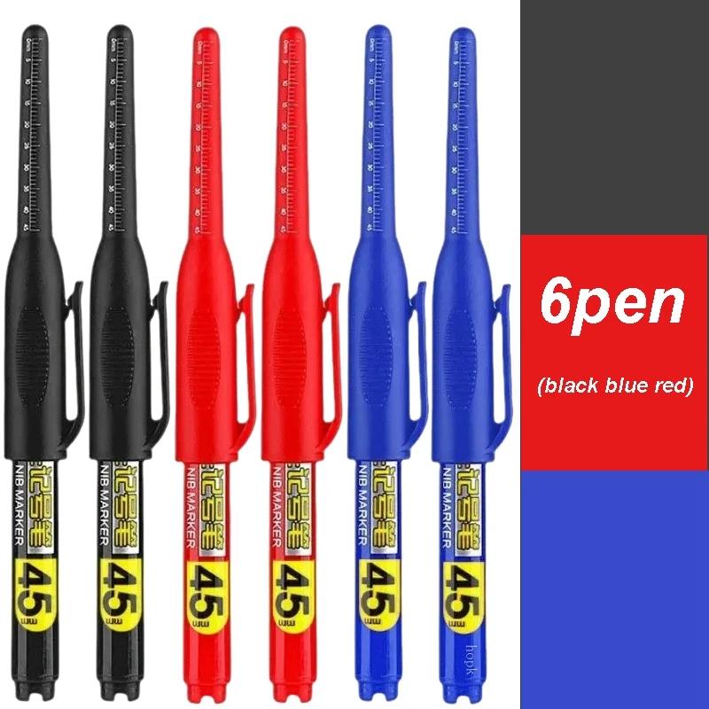 1-12 PCS 45mm Tip Waterproof Long Head Marker Pen Quick-Dry Ink for Woodworking Construction, Deep Hole White Black Red Blue