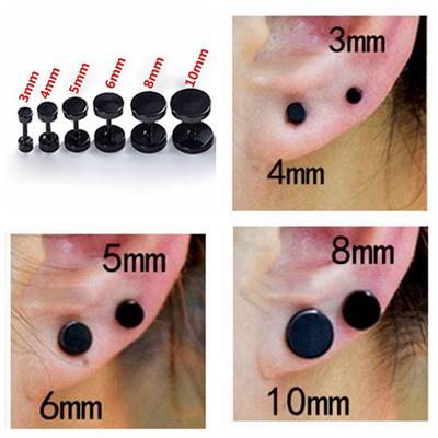 1Pair Black Stainless Steel Round Shape Dumbbells Pattern Ear Stud Cheater Plugs Earrings