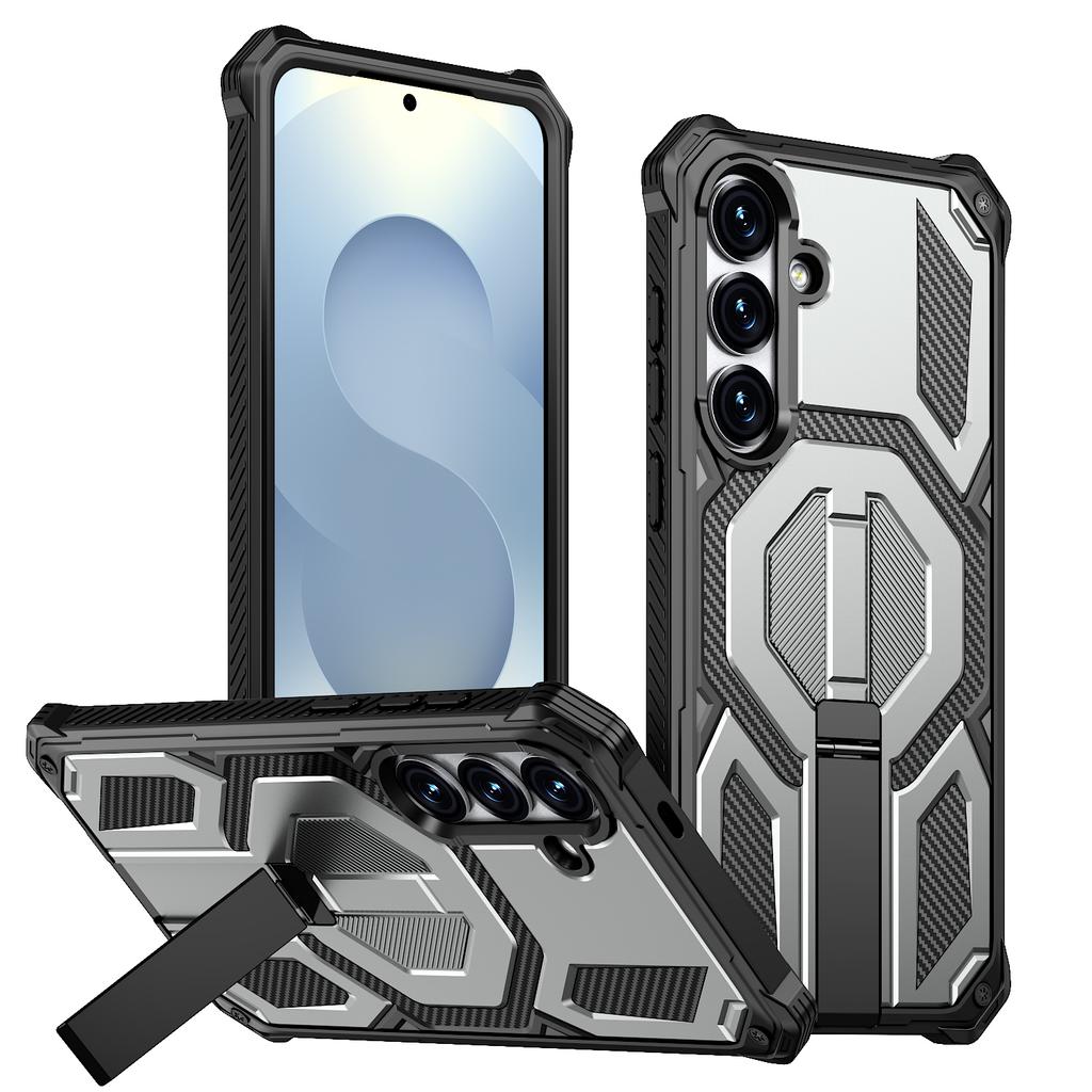 For Samsung Galaxy S25 Magnetic Case Rotating Kickstand PC + TPU Shockproof Drop-proof Phone Cover