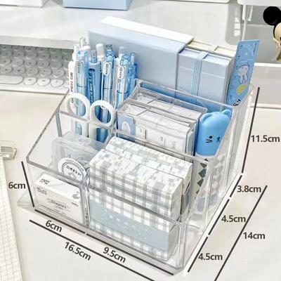 Transparent Acrylic Desktop Stationery Storage Box Large Capacity Debris Division Storage Box Desk Storage Shelf Organizer Box