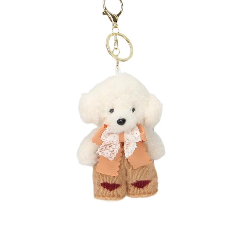 Cute Dog Keychain With Knitted Pants And Bowknot Stylish Keyrings Ornament For Women Girls Gift Accessories
