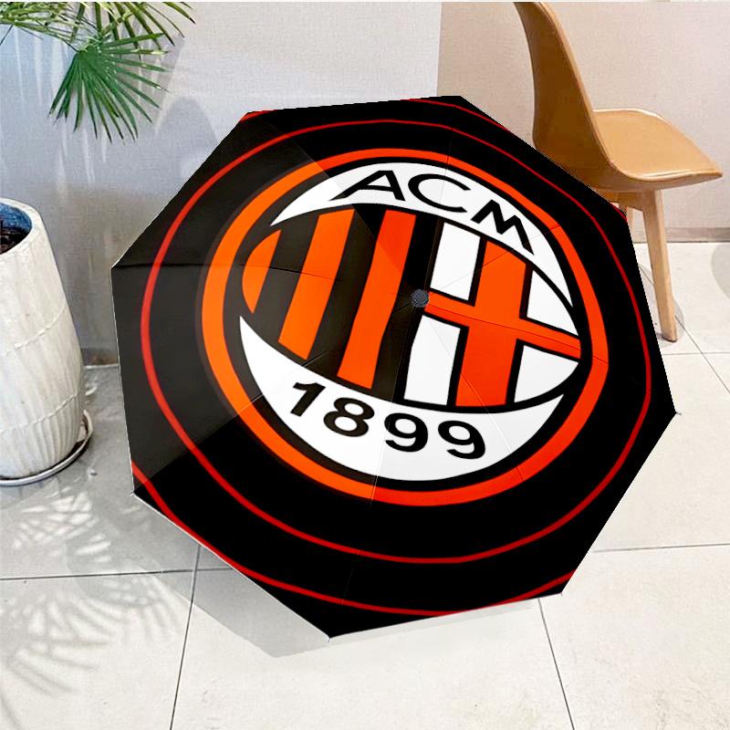Ombrello Automatico Stampato Milan Football Club, 8 Stecche per Viaggio, Campeggio, Ombrello Casual, Regalo Essenziale per per famiglia e amici