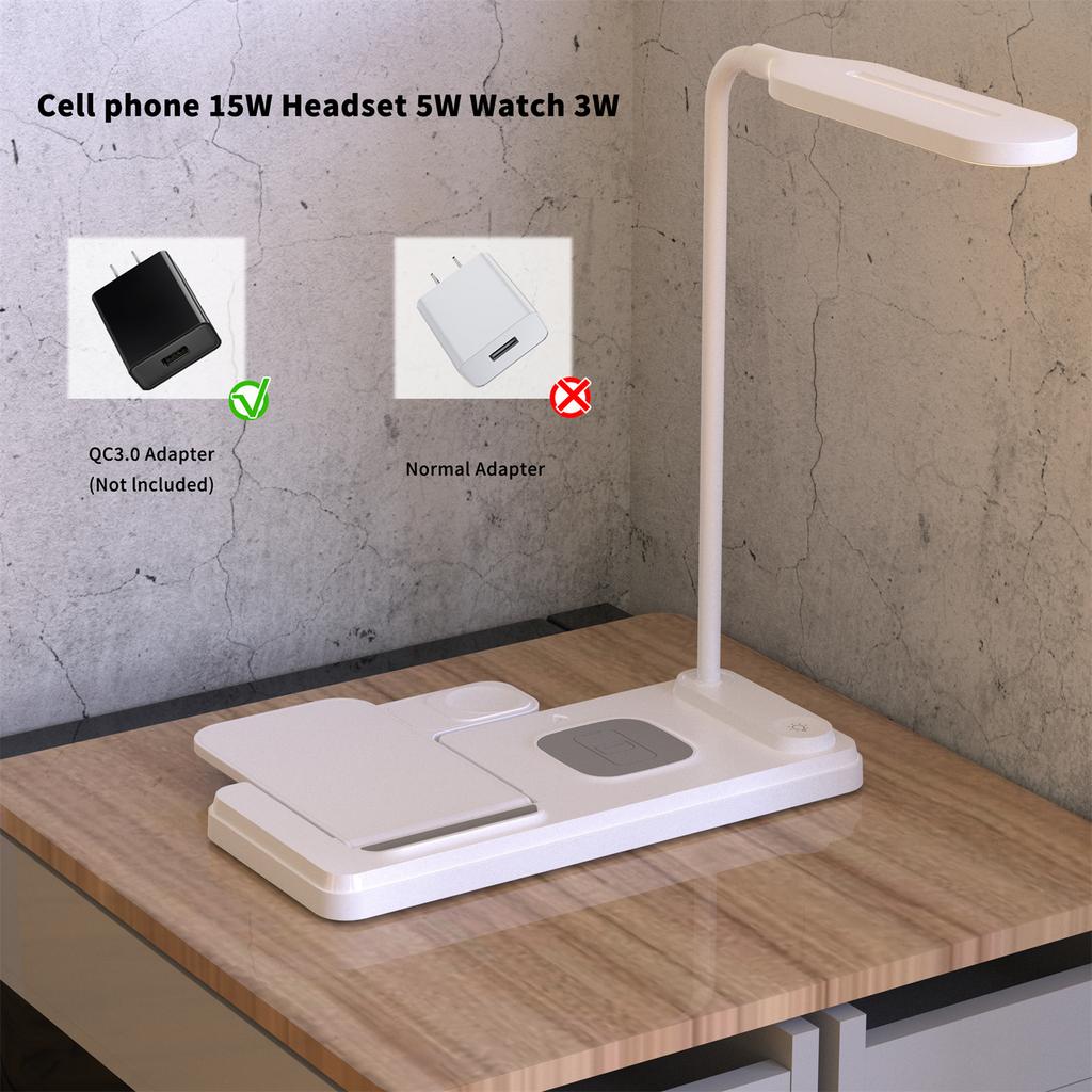 HT-503 Folding 15W Wireless Charger for Phone/Watch/Earbuds with Touch Control LED Table Lamp