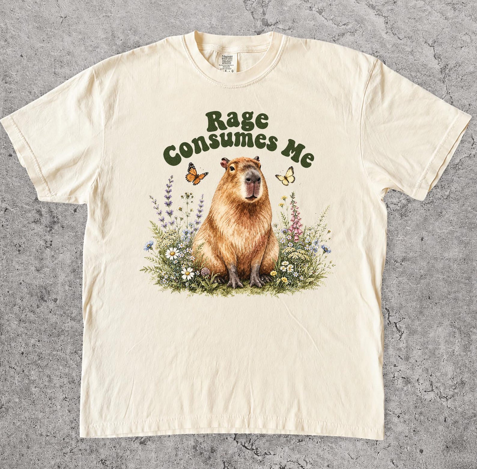Rage Consumes Me Capybara Shirt, Funny Animal Meme Tee, Vintage Wildflower Graphic, Unhinged Humor Gift, Retro Cottagecore Top 2XL