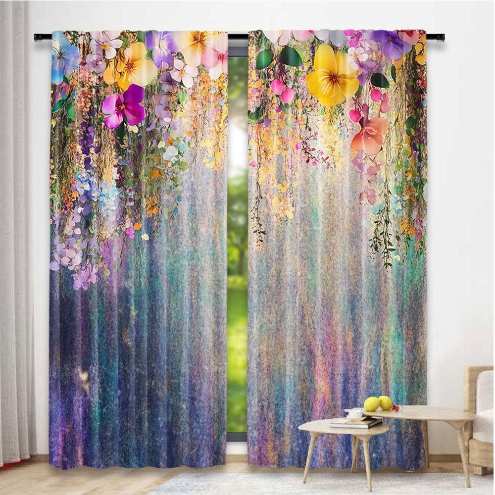 2Pcs Floral Curtains Purple Flowers Floral Curtains Suitable For Bedroom Bathroom Living Room Dining Room Kitchen Study Room