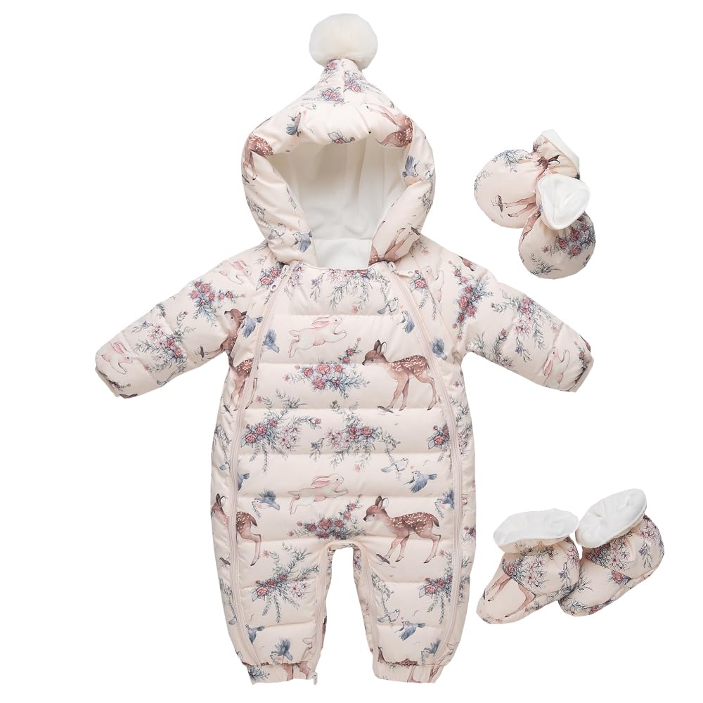 Reegoo Peter Down Baby Waterproof Deer Size Ages Girls' Jumpsuit, Romper, Coverall, Fleece, Print, 100, 2-3