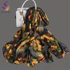 Light Green Silk Scarf Ladies Spring Fall Winter Floral Large Size Long Scarves Wraps Summer Beach Shawl Cover-ups