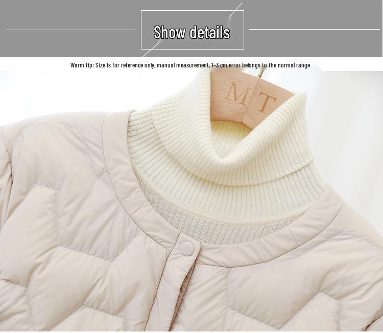Women's Mid-Length Lightweight Down Jacket - Autumn/Winter, Round Neck, Collarless, Korean Style Trendy Outerwear