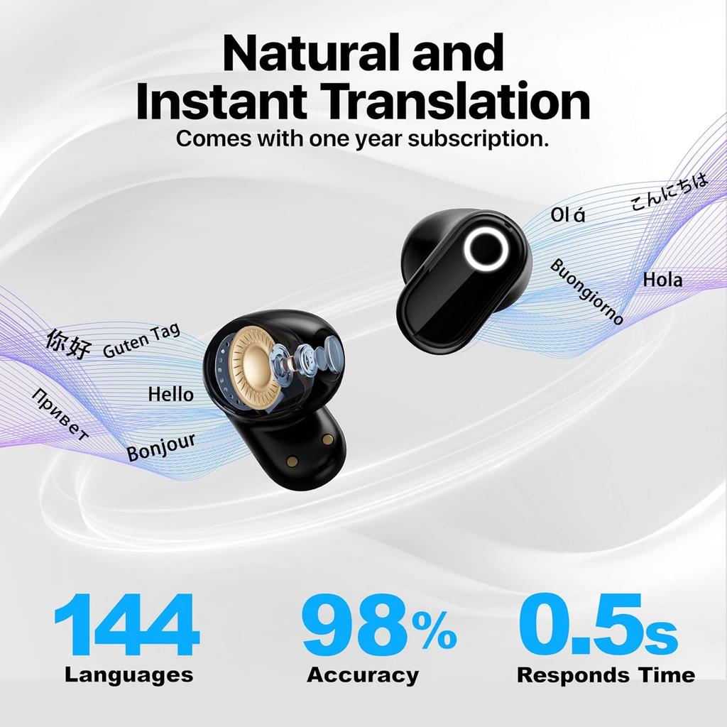 AI Language Translator Earbuds, OWS Real-Time 3-in-1 Translation Earphones 144 Languages & Accents Translation Headphone for Travel Business Learning