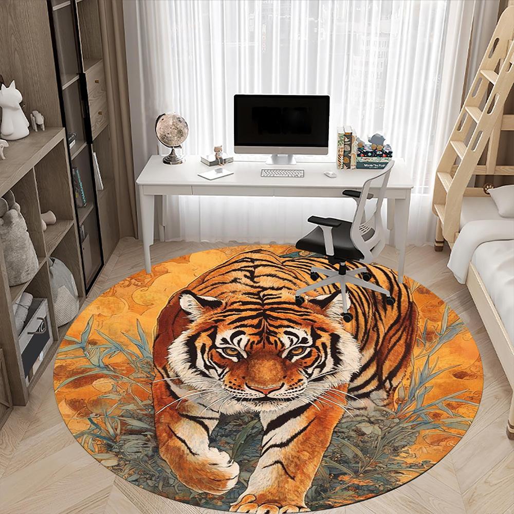 1pc Tiger Print Chair Carpet for Office Non-Slip Mat for Office - Decorative Floor Mat  yy251030244
