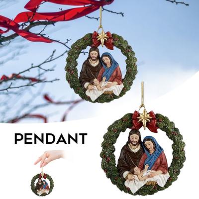 3D Christmas Car Ornament Jesus Nativity Scene Decoration with Wishing Tree Hanging Pendant for Holiday Home Decor