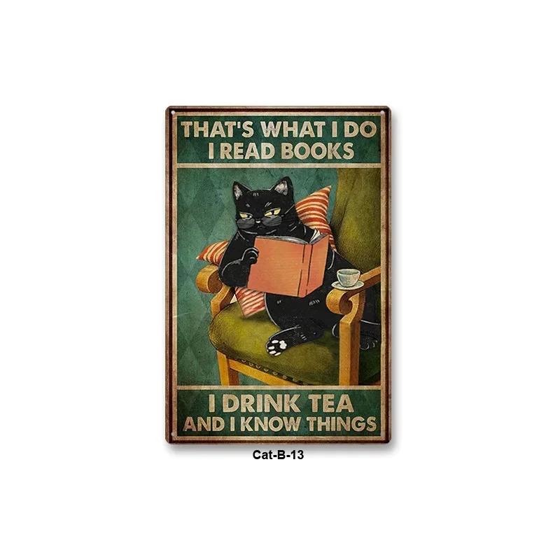 Animal Black Cat Art  Decor Home Metal Tin Sign Signs for Living Room Kid Bedroom Wall Decoration Cafe Western Restaurant Pos