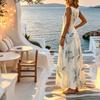 Sleeveless Maxi Beach Dress Minimalist Leaf Pattern,Lightweight Flowy Skirt,Fresh Natural Vibe,Perfect for Vacation,Daily Wear Spring Fall Layering