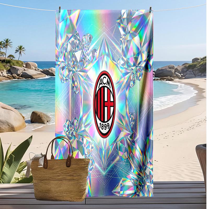 Πετσέτα Θαλάσσης AC Milan με Σχέδιο Γρήγορου Στεγνώματος Μαλακή Πετσέτα Φορητό Μεγάλο Ορθογώνιο Κάλυμμα Παραλίας για Ταξίδια Πισίνα