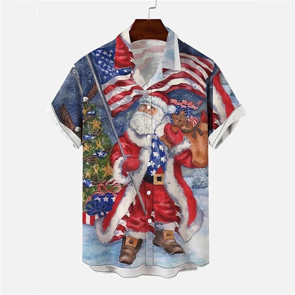 Men's New Year Party Shirt Christmas Snowman Print Button Lapel Casual Fashion Long Sleeve Top