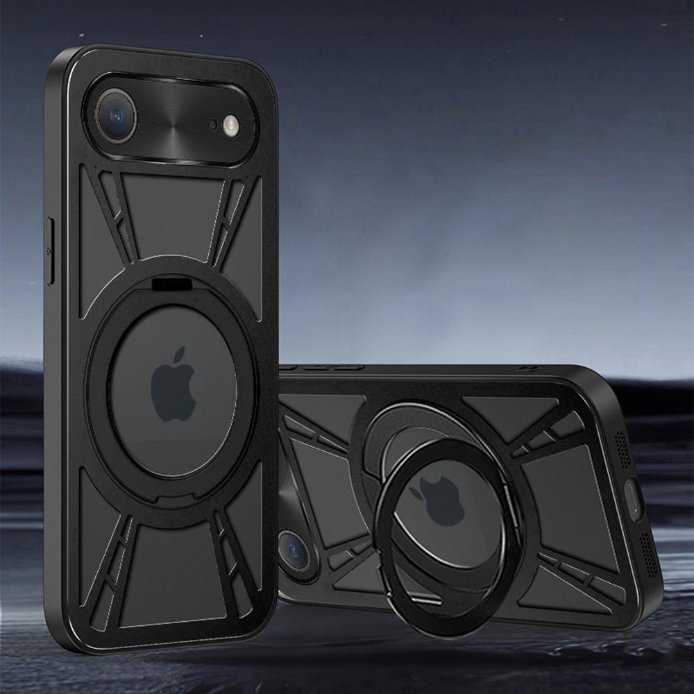 Für iPhone Air Hülle Magnetischer Ständer Hohl Wärmeableitung Silikon+PC+Metall Bumper Handyhülle