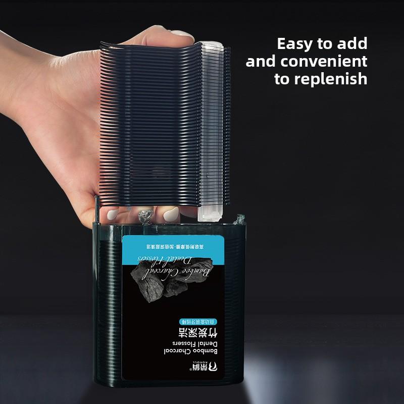 Bamboo Charcoal Dental Floss Box, Automatic Dental Floss Cleaning and Picking, Portable and Easy To Carry