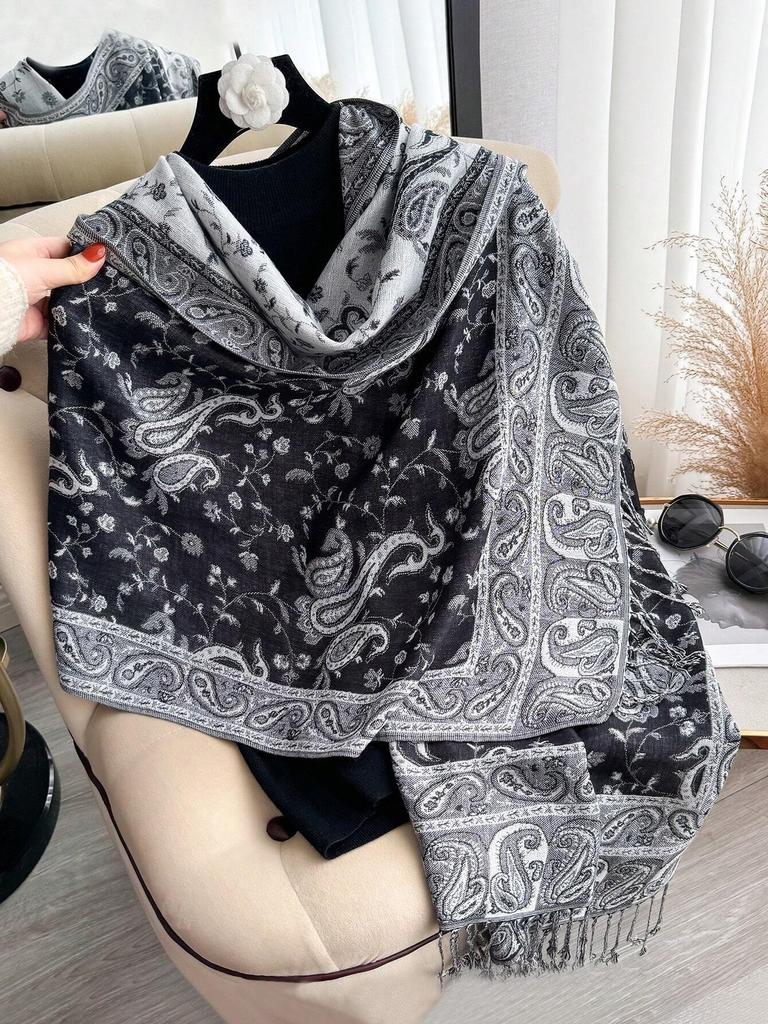 New Pashmina Women Scarf Bohemia Paisley Shawl Wrap Paisley Jacquard Flowers Cashmere Classic Tassels 70X190Cm