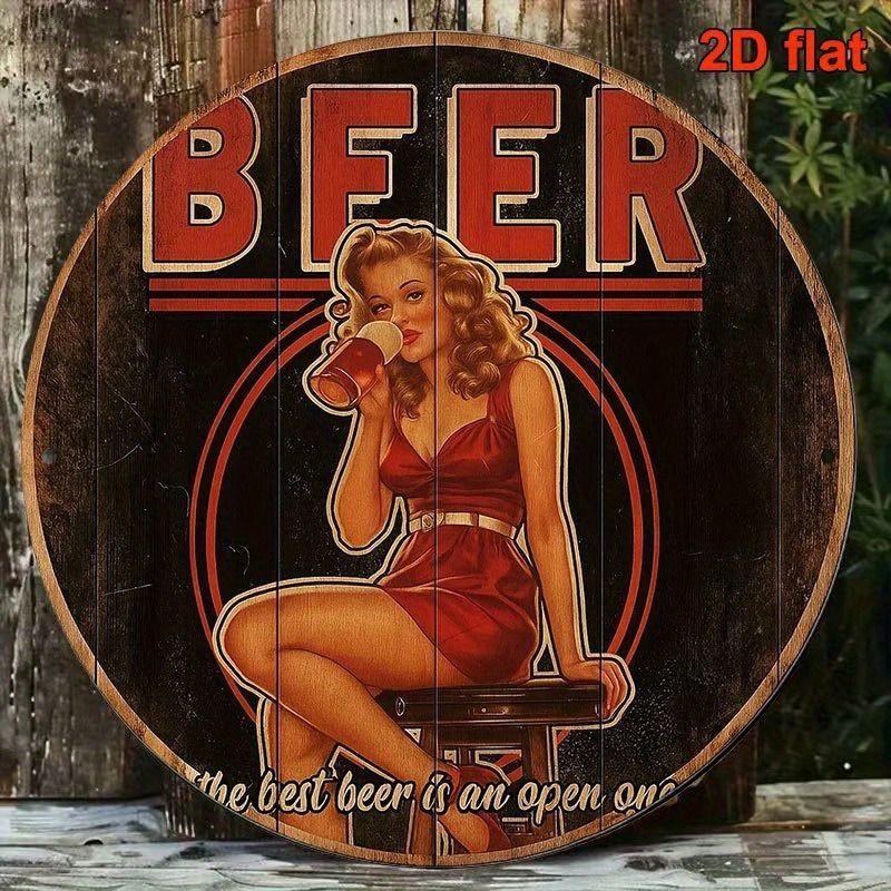 Retro Girl Tin Metal Logo Round Painting for Bar Restaurant