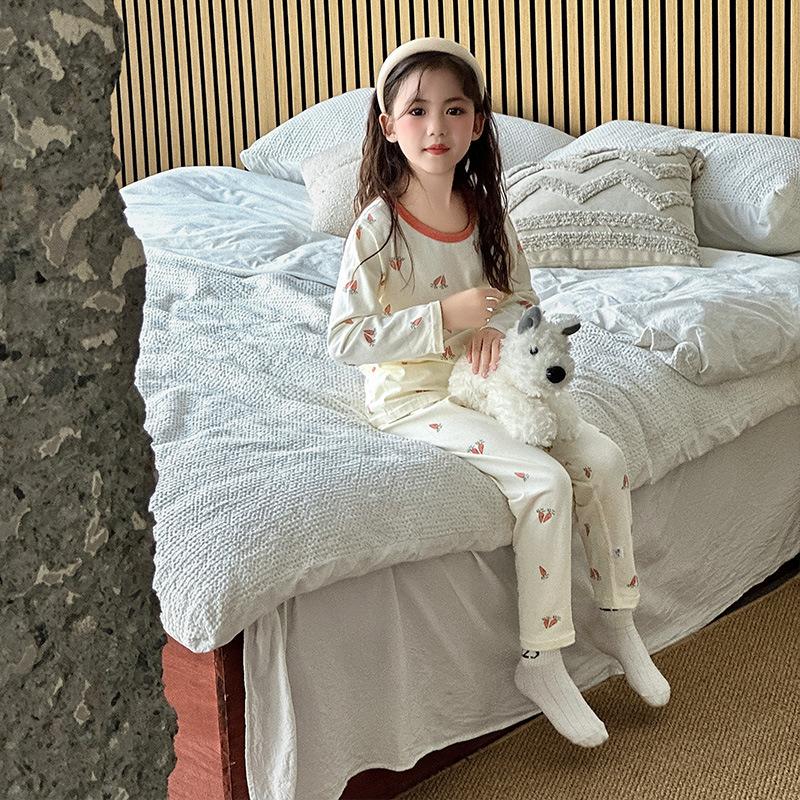 

[Kids Cotton Bone-Free Lactic Acid Homewear Set Boys Girls Autumn Winter Pajamas A-Grade Underwear] 80cm