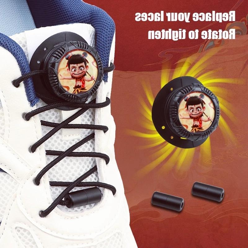 1Pair Swivel Buckle Laces Thick Rope Sneakers Shoelace Nezha Automatic Shoelaces Without Ties Install Simple Shoes Accessories