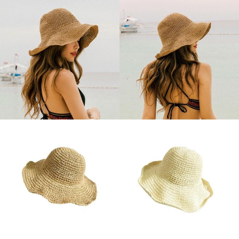 Natural Style Straw Hat For Women, Foldable And Easy To Carry, Ideal For Summer Outdoor Activities In Khaki And Beige