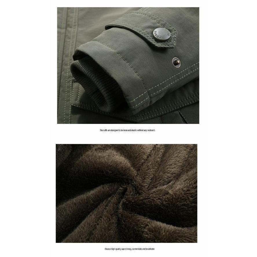 Pánská zimní bunda střední délky extra silná - Vatovaná bavlnou, Sametová podšívka, Teplá, Odolná proti chladu, Větruodolná a Vodotěsná.