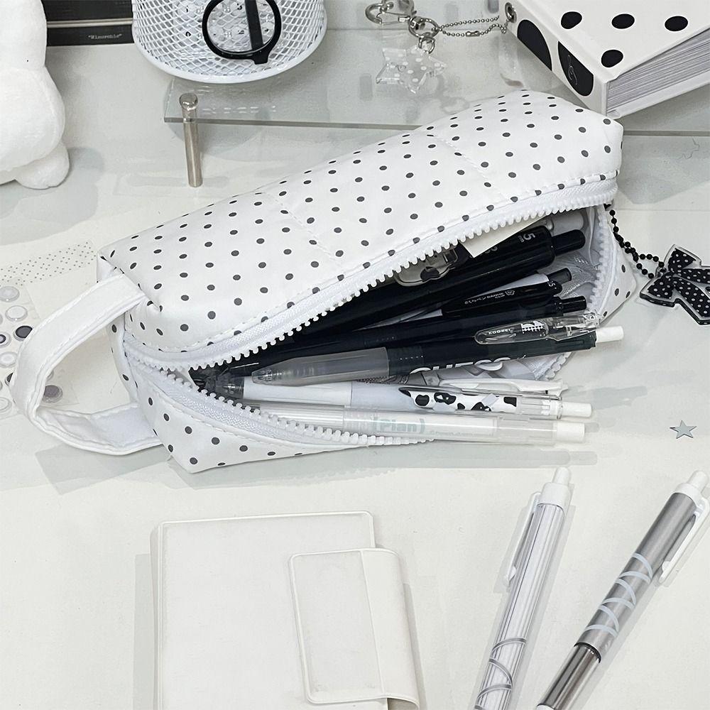 High Quality Polka Dot Storage Bag Large Capacity Zipper Design Pencil Case Pen Bag Gift