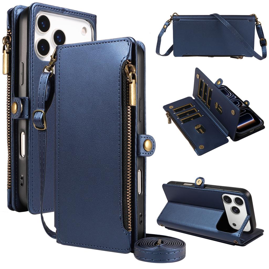 Wallet-Style Protective Case for IPhone 18 Pro Max 17 Pro 16 Plus 15 14 13 Mini, Cross-Shoulder Phone Case with Coin Pocket and Multiple Card Slots,
